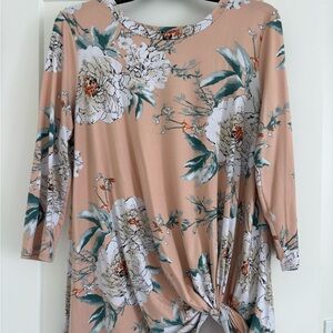 Reborn Floral Knot-Front Blouse in Cream and Coral